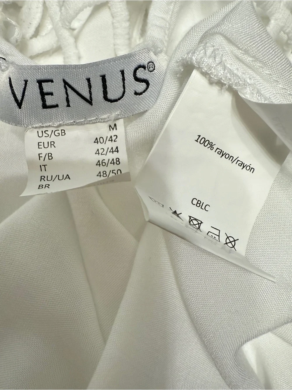 #18)  VENUS White Crochet-Trim Swim Coverup Dress